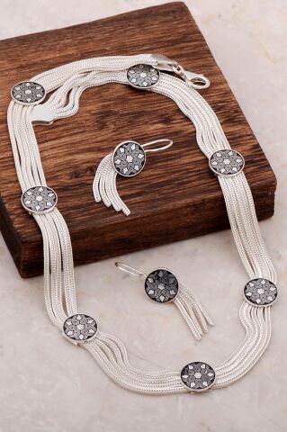 Midyat Hasırı Asur Motifli Tasarım Gümüş Set 2051