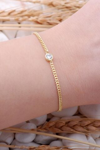 Gurmet Altın Yaldızlı Taşlı Gümüş Bileklik 3935