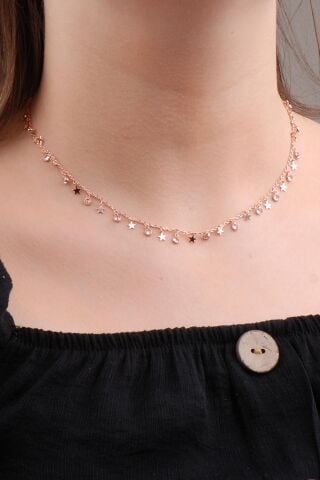 Rose Gümüş Yıldızlı Choker Kolye 6579