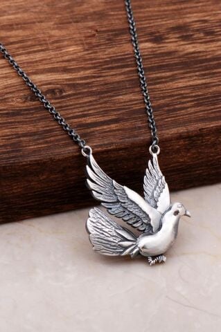 Güvercin Tasarım Elişi Gümüş Tasarım Kolye 6712