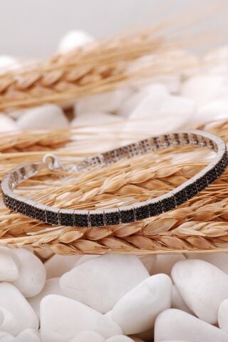 Sıra Taşlı Rodyumlu Gümüş Siyah Zirkon Bileklik 3938