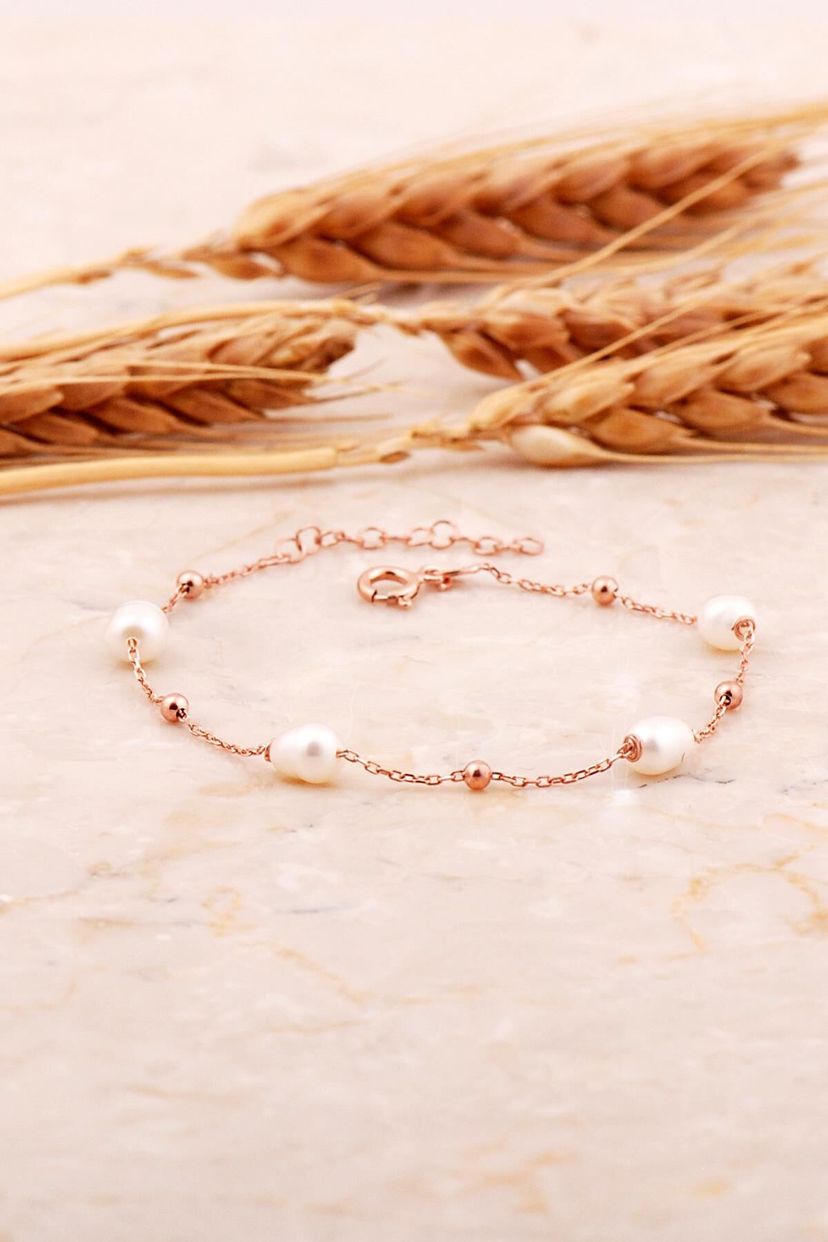 İnci Tek Sıra Rose Gümüş Bileklik 4743