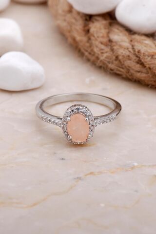 Paraiba Taşlı Pembe Rodyumlu Gümüş Yüzük 3576