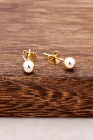 Altın Yaldızlı Büyük Boy Gümüş Top Küpe 2664