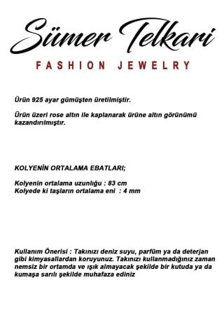 İnci, Mercan Ve Firuze Taşlı 925 Ayar Rose Gümüş Uzun Zarafet Kolye 8118