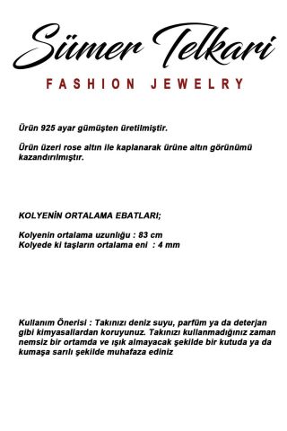 İnci, Mercan Ve Firuze Taşlı 925 Ayar Rose Gümüş Uzun Zarafet Kolye 8118