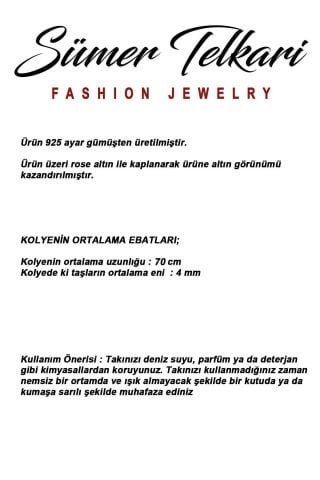 İnci, Mercan Ve Firuze Taşlı 925 Ayar Rose Gümüş Uzun Zarafet Kolye 8118