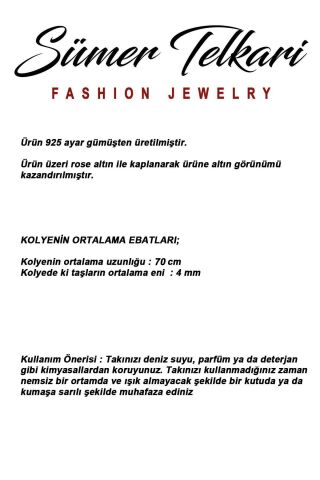 İnci, Mercan Ve Firuze Taşlı 925 Ayar Rose Gümüş Uzun Zarafet Kolye 8118