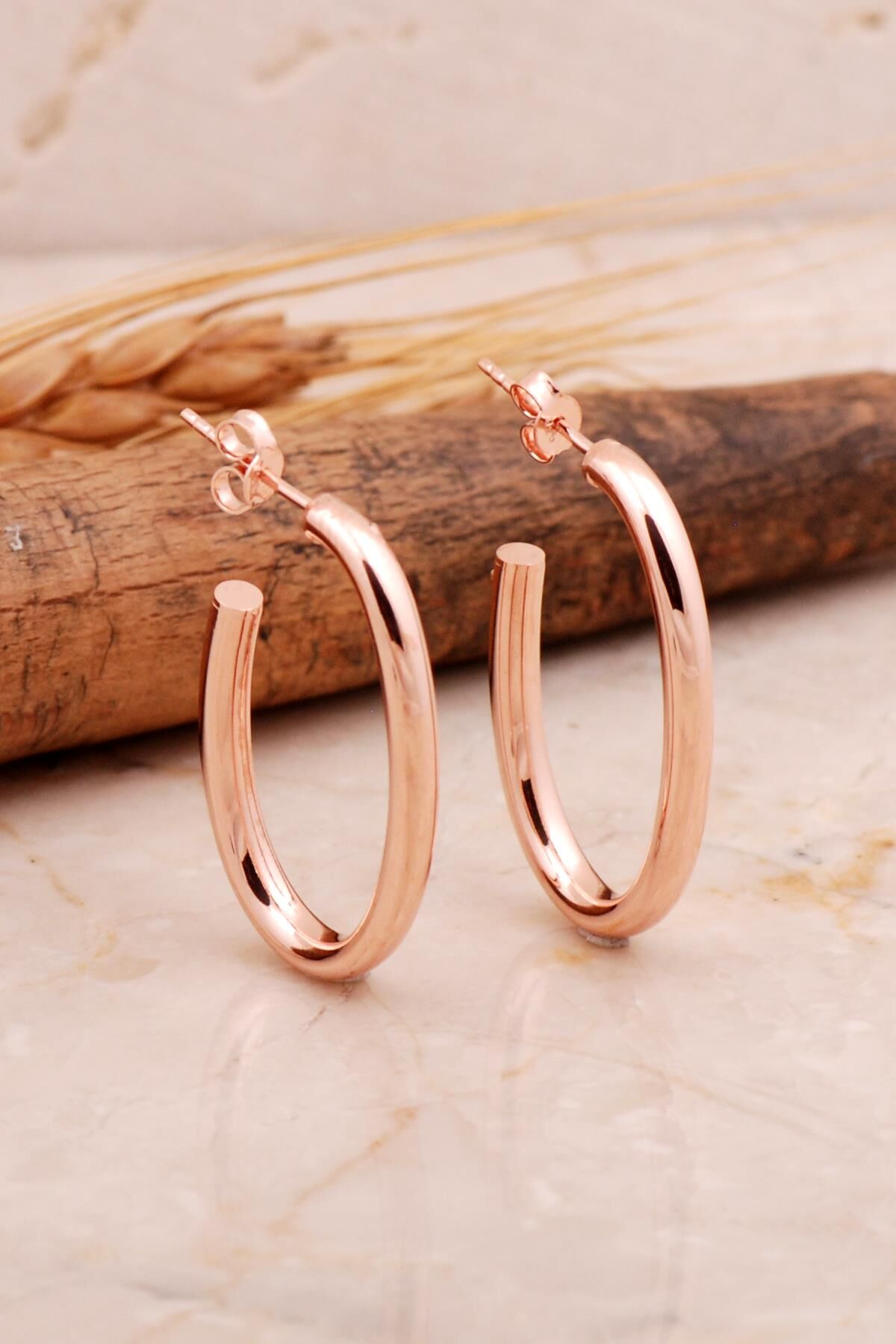 Rose Oval Gümüş Şarnel 2,0 Cm Halka Küpe 6881