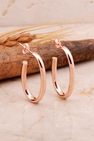 Rose Oval Gümüş Şarnel 2,0 Cm Halka Küpe 6881