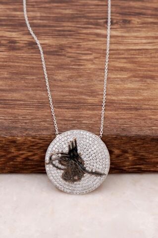 Zirkon Taşlı Osmanlı Tuğralı Gümüş Kolye 419