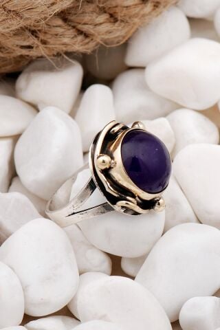 Ametist Taşlı Elişi Gümüş Yüzük 3211