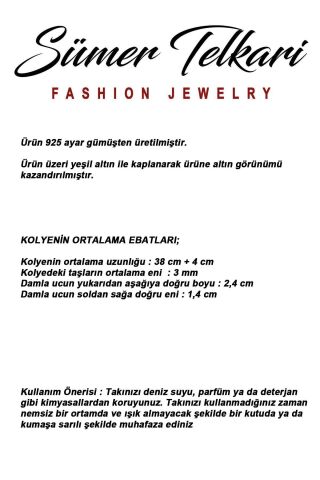 Sedef Taşlı Damla Altın Yaldızlı 925 Ayar Gümüş Kuvars Dizgi Kolye 8120