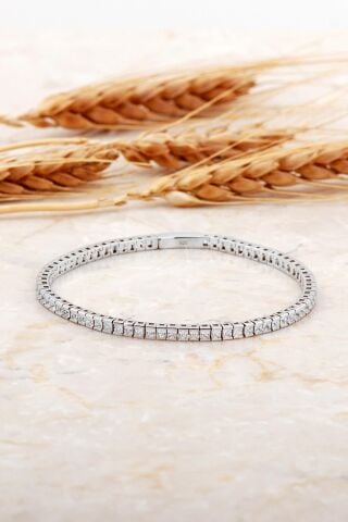 Baget Su Yolu 3 Mm Rodyumlu Gümüş Bileklik 4747