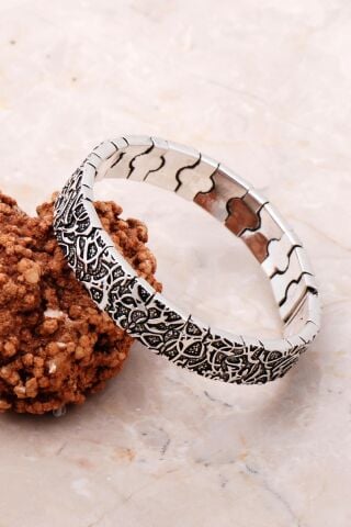 Dövme Elişi Antik Tasarım Gümüş Bilezik 3682