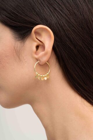 Pullu Altın Yaldızlı Gümüş Halka Küpe 5707