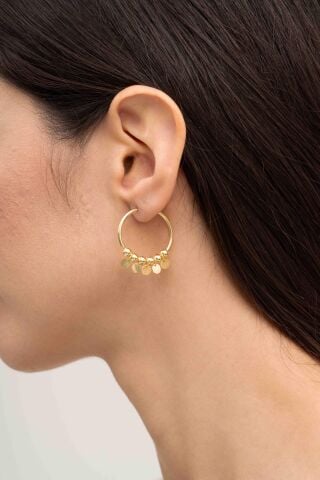 Pullu Altın Yaldızlı Gümüş Halka Küpe 5707