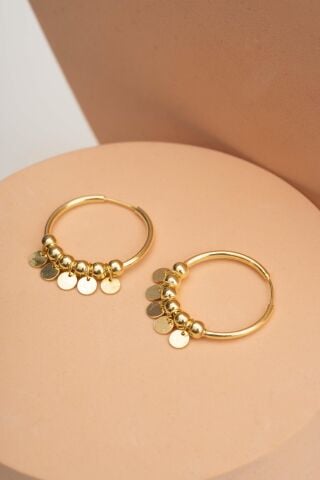 Pullu Altın Yaldızlı Gümüş Halka Küpe 5707