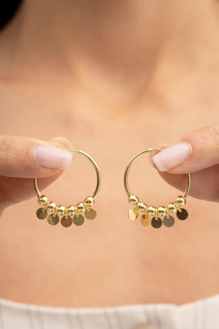 Pullu Altın Yaldızlı Gümüş Halka Küpe 5707