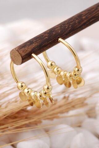 Pullu Altın Yaldızlı Gümüş Halka Küpe 5707