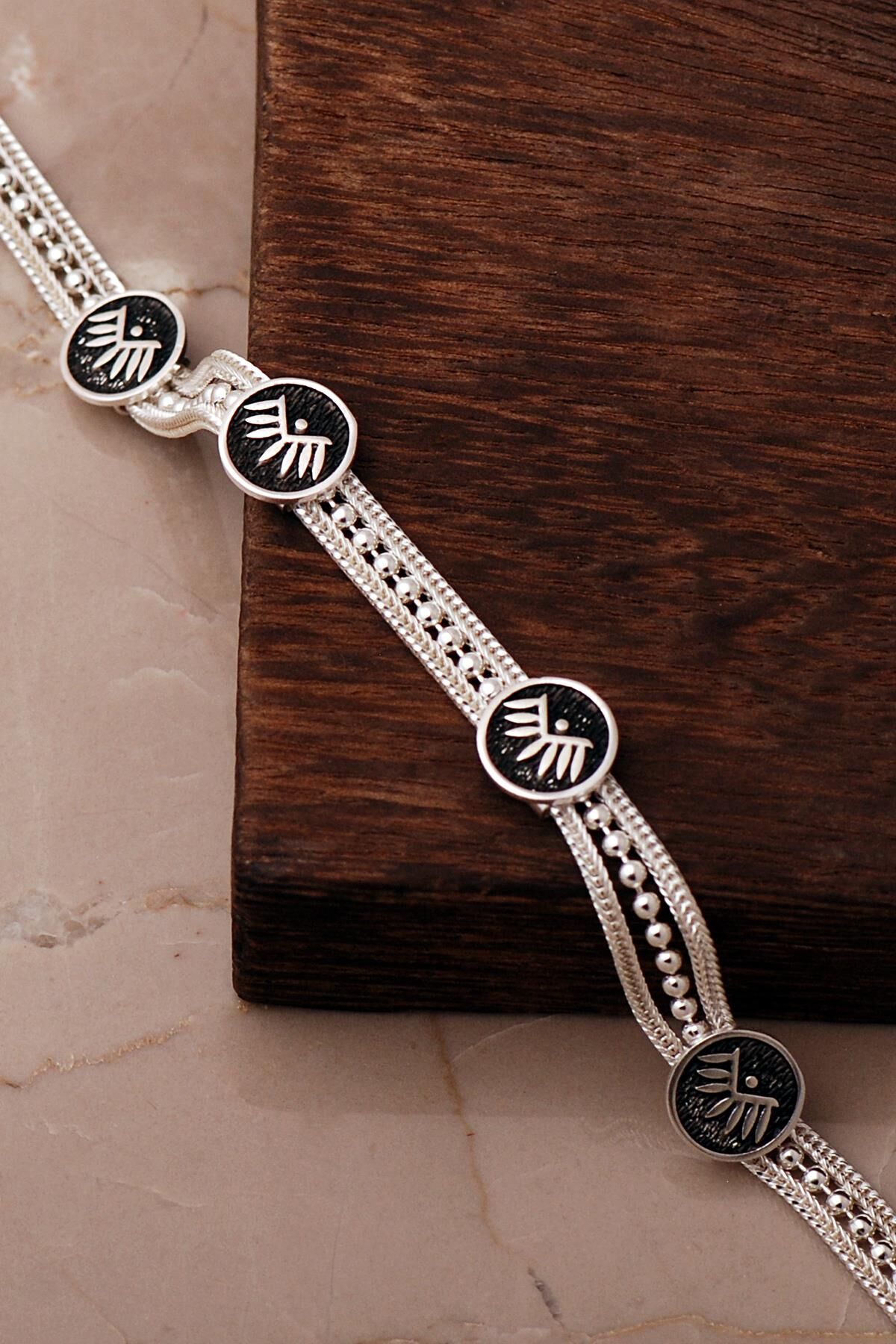 Mezopotamya Göz Sembolü Midyat Hasırı 925 Ayar Gümüş Bileklik 4867