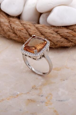 Renk Değiştiren Sultan Taşlı Rodyumlu Gümüş Yüzük 3581