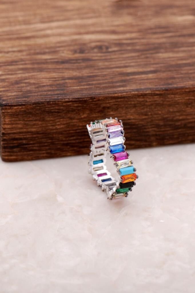 Baget Mix Taşlı Tasarım Gümüş Yüzük 2633