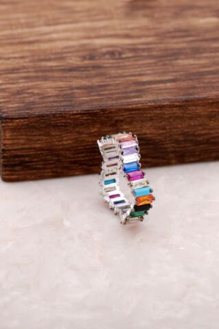 Baget Mix Taşlı Tasarım Gümüş Yüzük 2633