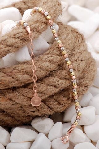 Dorika Altın Yaldızlı Rose ve Rodyumlu 925 Ayar Gümüş Bileklik 3815