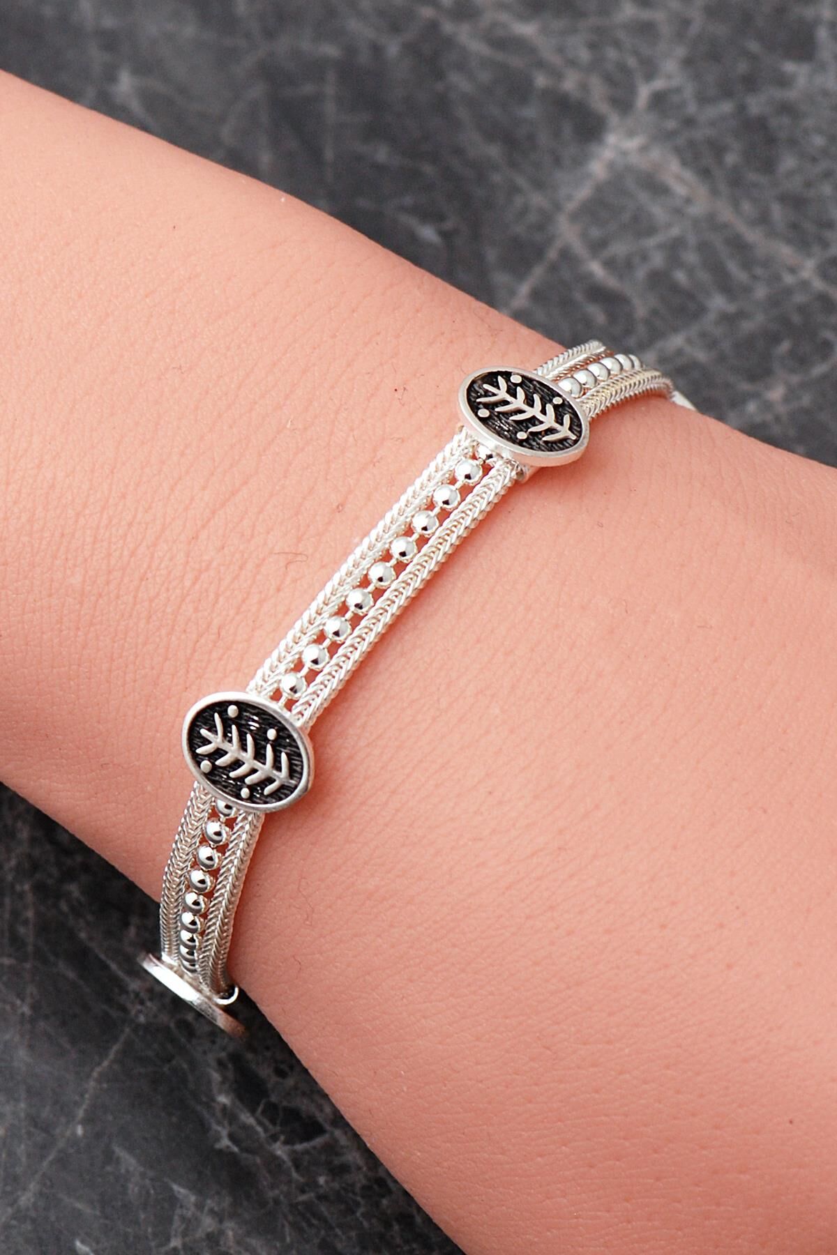 Mezopotamya Başak Sembolü Midyat Hasırı 925 Ayar Gümüş Bileklik 4868