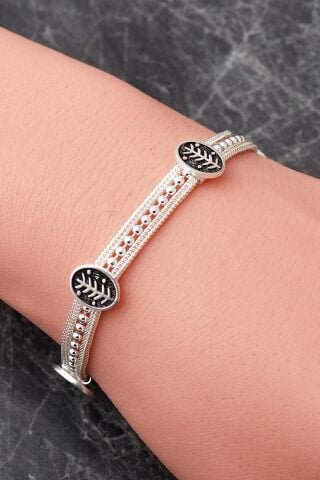 Mezopotamya Başak Sembolü Midyat Hasırı 925 Ayar Gümüş Bileklik 4868