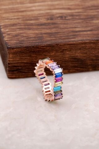 Baget Mix Taşlı Tasarım Rose Gümüş Yüzük 2634