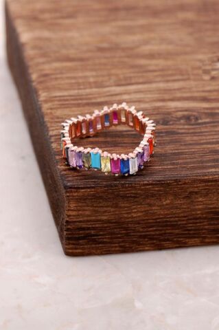 Baget Mix Taşlı Tasarım Rose Gümüş Yüzük 2634