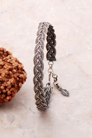 Hasır Örgü Sarma Elişi Gümüş Bilezik 3685