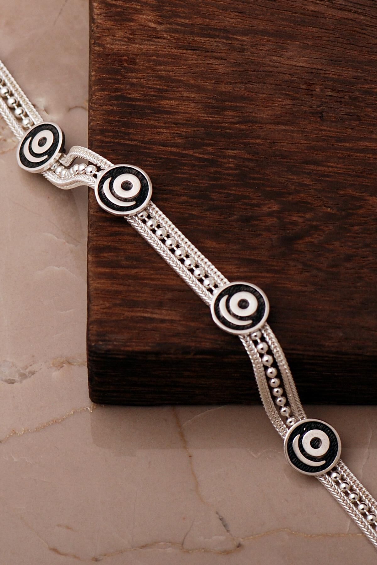 Mezopotamya Göbeklitepe Sembolü Midyat Hasırı 925 Ayar Gümüş Bileklik 4869