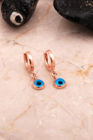 Rose Gümüş Nazar Boncuklu Halka Küpe 6884