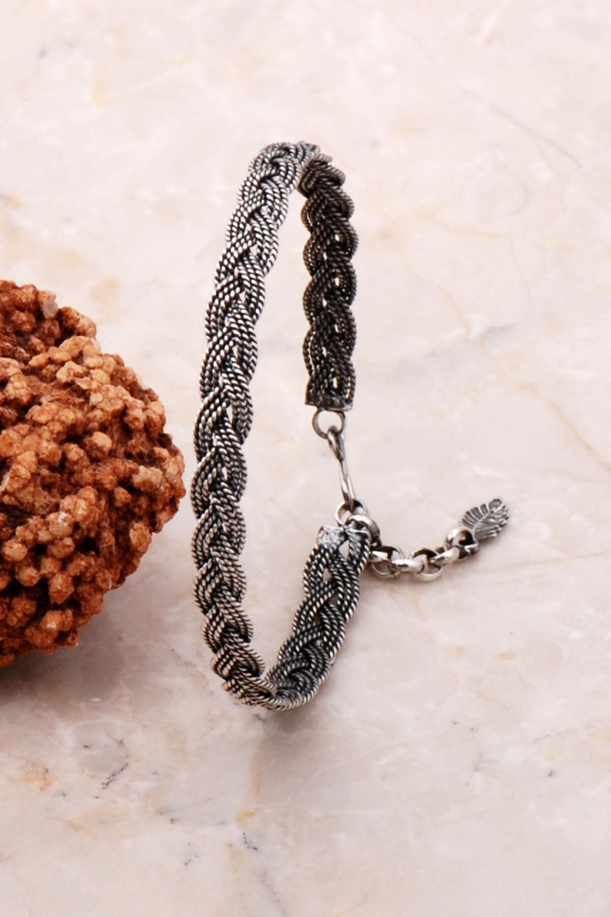 Hasır Örgü Sarma Elişi Gümüş Bilezik 3686