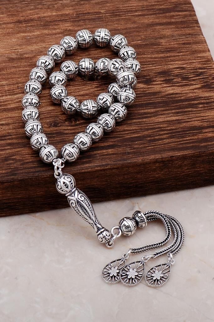 Telkari İşlemeli Usta İşi Tasarım Gümüş Tesbih 287