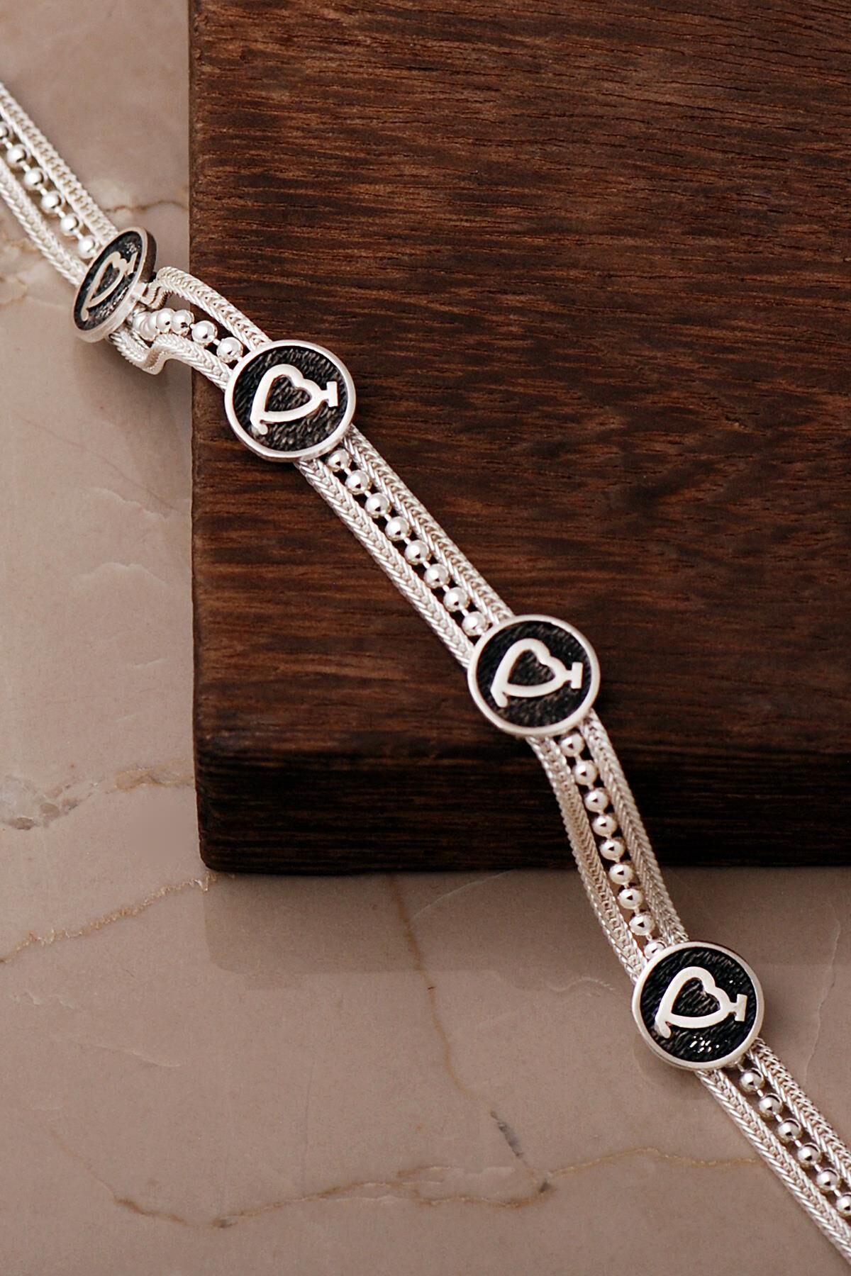 Mezopotamya Kalp Sembolü Midyat Hasırı 925 Ayar Gümüş Bileklik 4871