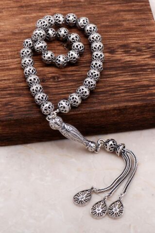 Telkari İşlemeli Usta İşi Tasarım Gümüş Tesbih 288