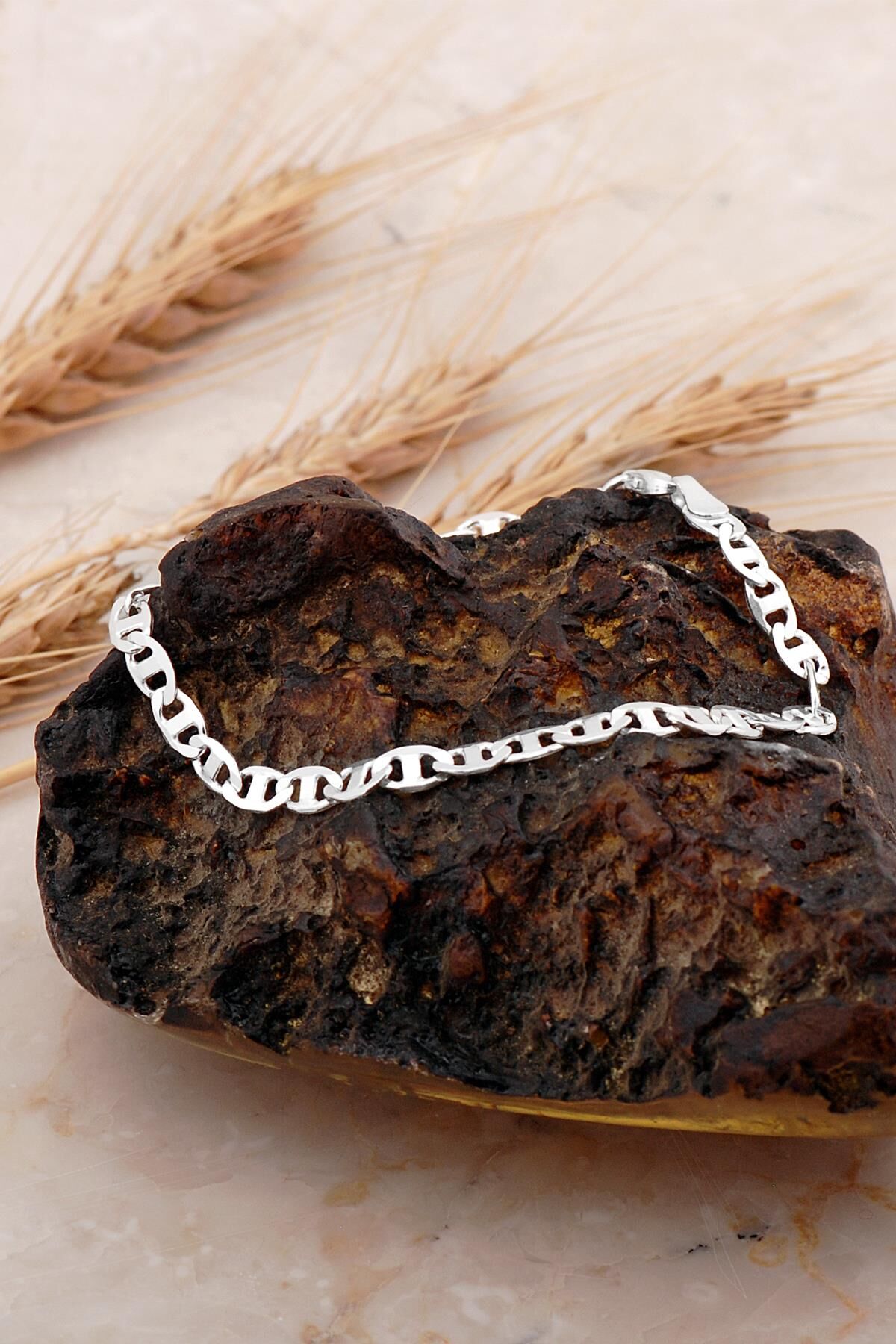 Barlı 4,5 Mm 20 Cm Gümüş Erkek Zincir Bileklik 4752