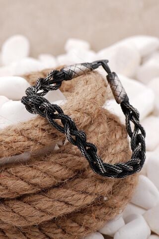 Kazaziye İşlemeli Sarma Elişi Gümüş Erkek Bileklik 3819