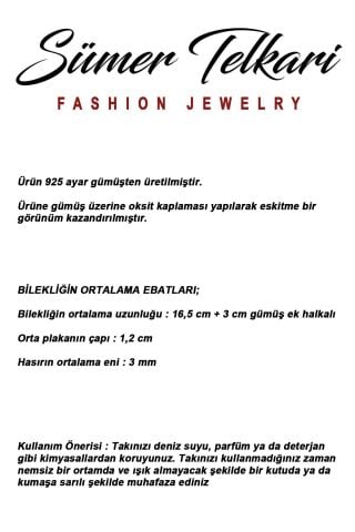 İki Farklı Renk Seçenekli Mezopotamya Göbeklitepe Sembolü Midyat Hasırı 925 Ayar Gümüş Bileklik 4873