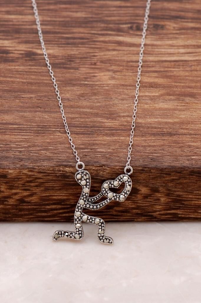 Markazit Taşlı Aşık Adam Gümüş Kolye 428