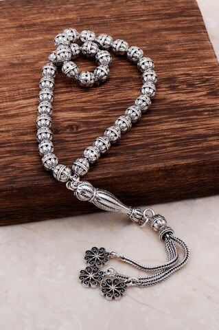 Telkari İşlemeli Usta İşi Tasarım Gümüş Tesbih 290