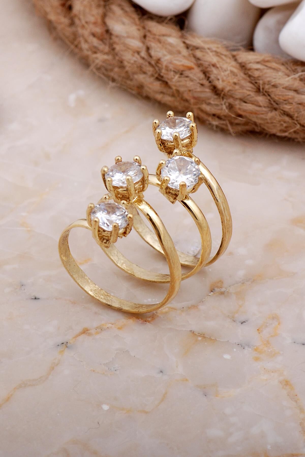 Tasarım Altın Yaldızlı Uzun Gümüş Yüzük 3588