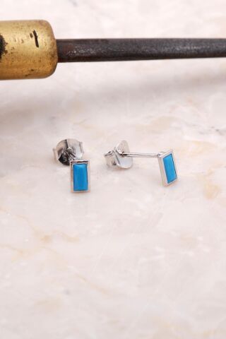 Turkuaz Baget Tek Taş Gümüş Küpe 5026