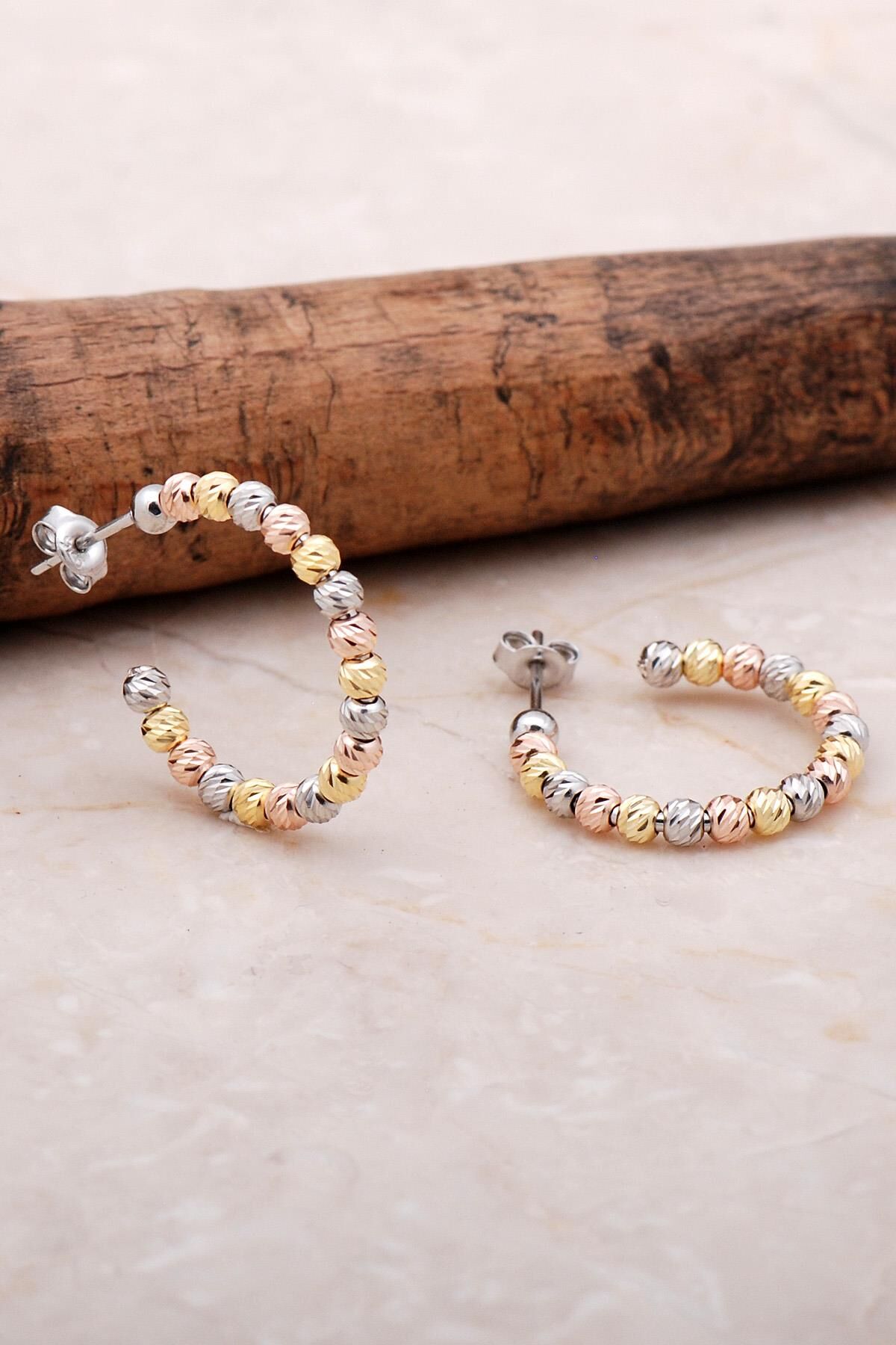 Dorika Rose Altın Yaldızlı 925 Ayar Gümüş 21 Mm Halka Küpe 5027