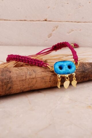 Süryani Nazar Boncuğu Altın Kaplama Gümüş Makrome Bileklik 4592