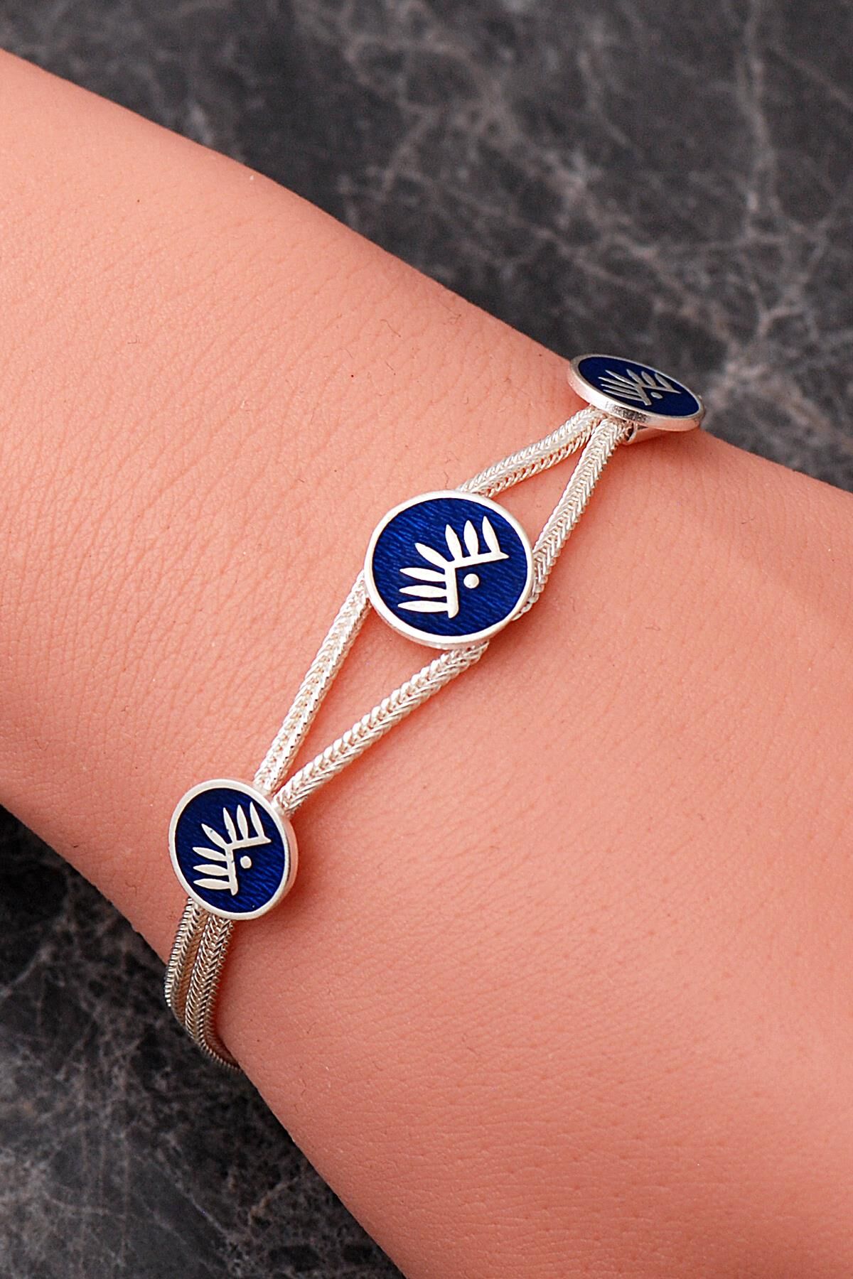 İki Farklı Renk Seçenekli Mezopotamya Göz Sembolü Midyat Hasırı 925 Ayar Gümüş Bileklik 4874